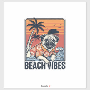Strand-Vibes-Mops im Vintage-Schnitt Design_1 Aufkleber