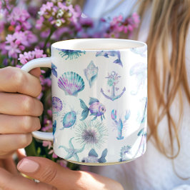 Strand-Vibes-Pastellfarben-Meereslebewesen-Muster Kaffeetasse