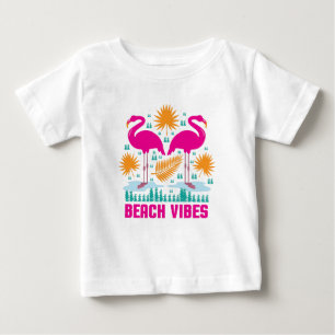 Strand-Vibes Rosa Flamingo-Design Baby T-shirt