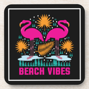 Strand-Vibes Rosa Flamingo-Design Getränkeuntersetzer