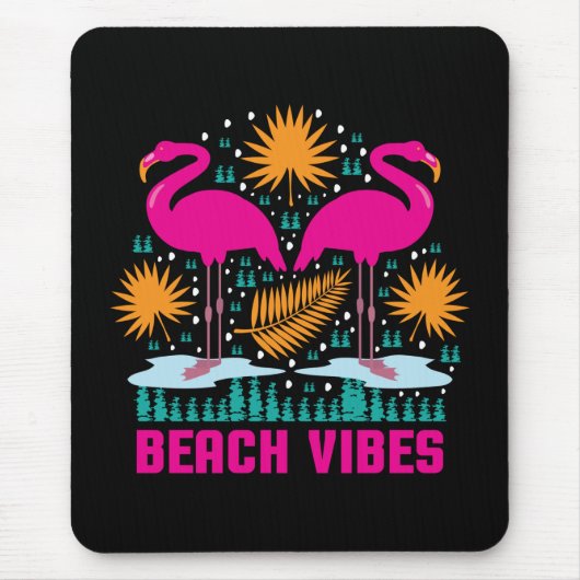 Strand-Vibes Rosa Flamingo-Design Mousepad (Vorne)