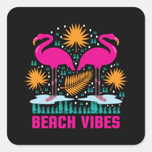 Strand-Vibes Rosa Flamingo-Design Quadratischer Aufkleber