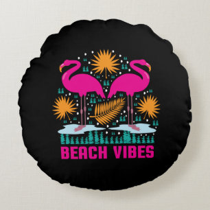 Strand-Vibes Rosa Flamingo-Design Rundes Kissen