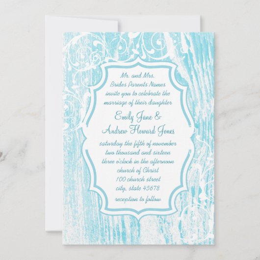Strand Vintag Aqua Altes Barnholz Swirt Hochzeit Einladung (Vorderseite)