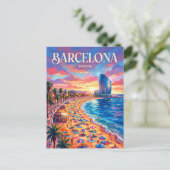 Strand von Barceloneta Spanien Postkarte (Stehend Vorderseite)