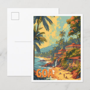 Strand von Goa Indien Künstlerische Reiseillustrat Postkarte