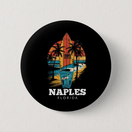Strand von Neapel Florida Surfbrett Surfen Retro  Button (Vorderseite)
