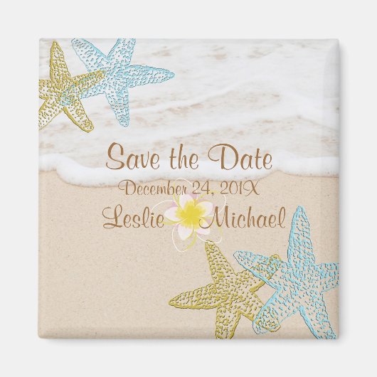 Strand von Pix Dezines, Seestern und Plumeria Save Magnet (Vorne)