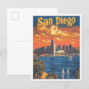 Strand von San Diego Kalifornien USA Kunst Vintage Postkarte