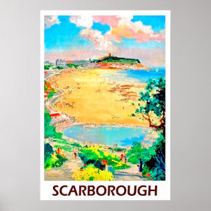 Strand von Scarborough, Landschaft, Vintage-Reise Poster