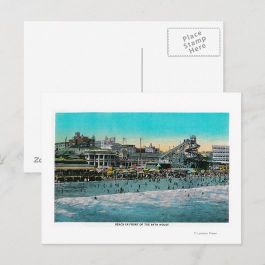 Strand vor dem Bath House, Long Beach Postkarte (Vorne/Hinten)