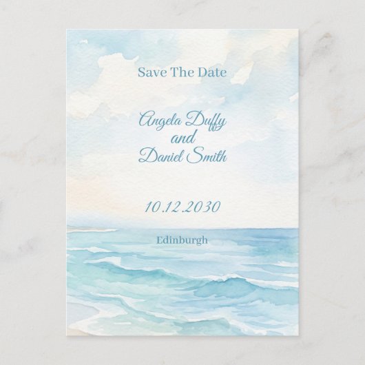 Strand Wasserfarbe Save the Date Postkarte (Vorderseite)