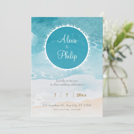 Strand, Wasserfarbenparade Einladung (Stehend Vorderseite)