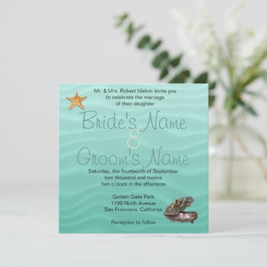 Strand Wedding Sandy Shore Einladung (Stehend Vorderseite)