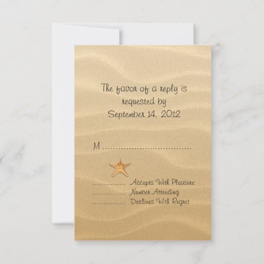 Strand Wedding Sandy Shore RSVP Karte (Rückseite)