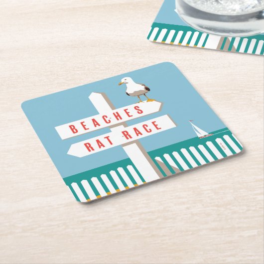 Strand-Wegweiser Rechteckiger Pappuntersetzer (angewinkelt)