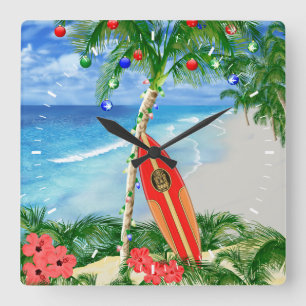 Strand-Weihnachten Quadratische Wanduhr