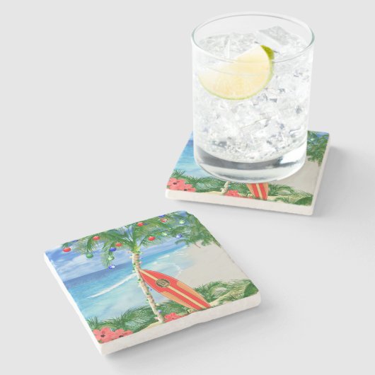 Strand-Weihnachten Steinuntersetzer (Seitenansicht)