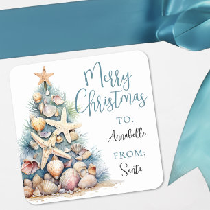 Strand-Weihnachts-Geschenkanhänger-Aufkleber Quadratischer Aufkleber