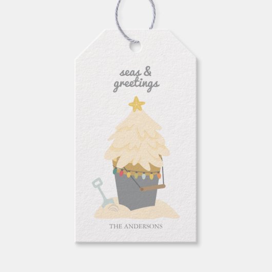 Strand-Weihnachts-Sandeimer Geschenkanhänger (Vorderseite)