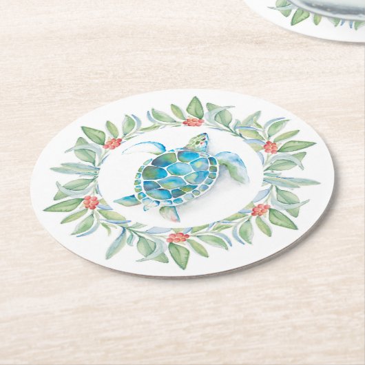 Strand Weihnachtsmeer Runder Pappuntersetzer (Angewinkelt)