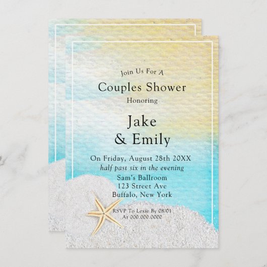 Strand Weißer Sandstrand Dusche Einladung (Vorne/Hinten)