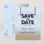 Strand Weißes Holz Schild Save the Date Postkarte (Vorne/Hinten)