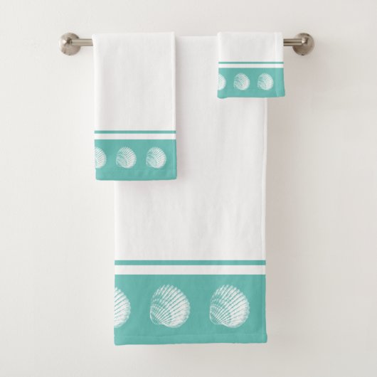 Strand-weißes Seashells-u. Seeglas-Küstengrün Badhandtuch Set (Insitu)