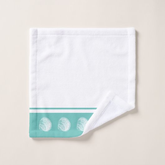 Strand-weißes Seashells-u. Seeglas-Küstengrün Badhandtuch Set (Waschlappen)