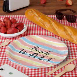 Strand Wellen Gelb Rosa Blau Wasserfarbe Pappteller