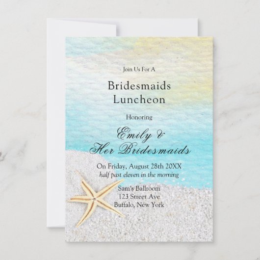 Strand White Sand Bridesmais Luncheon Einladung (Vorderseite)