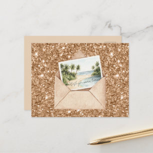 Strand Wunsch Du Wärst Hier Postkarte Gold Glitter