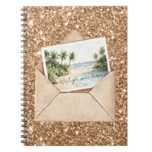 Strand Wunsch Du Wärst Hier Postkarte Gold Glitter Notizblock