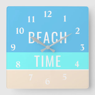 Strand-Zeit-moderne Ferien-Zuhause-Blau-Schablone Quadratische Wanduhr