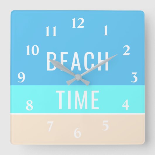 Strand-Zeit-moderne Ferien-Zuhause-Blau-Schablone Quadratische Wanduhr (Vorderseite)