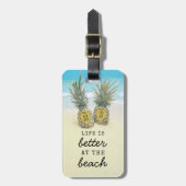 Strand Ziel Tropische Ananas Tasche Achtung Gepäckanhänger (Vorderseite vertikal)