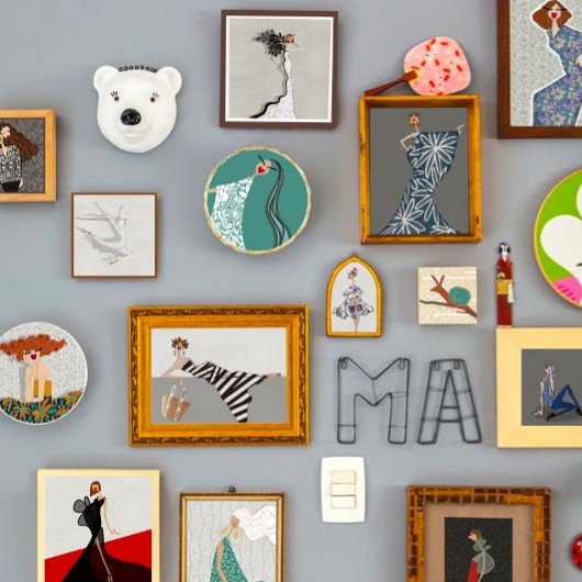 Strandbabe in weißen Blume Illustration Fotodruck