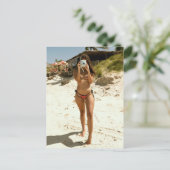 Strandbabe mit Kamera Postkarte (Stehend Vorderseite)