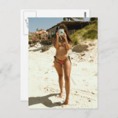 Strandbabe mit Kamera Postkarte (Vorne/Hinten)