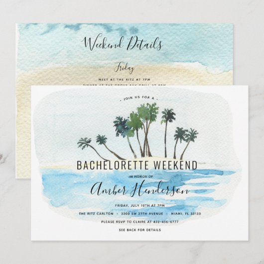 Strandbachelorette Itinerary Einladung (Vorne/Hinten)