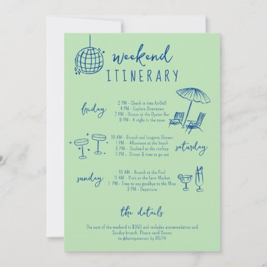 Strandbachelorettenwochenende Einladung (Rückseite)