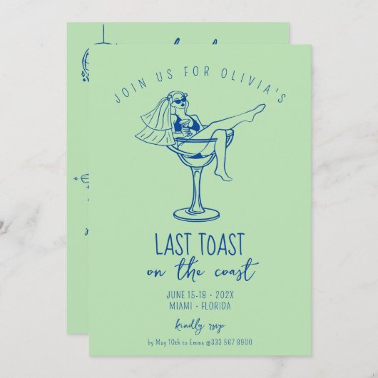 Strandbachelorettenwochenende Einladung (Vorne/Hinten)