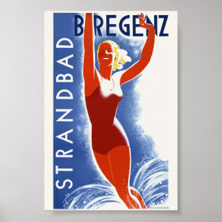 Strandbad Bregenz Österreich Vintage Poster 1935