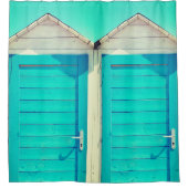 Strandbad Cabana türkis weiß Duschvorhang (Vorderseite)
