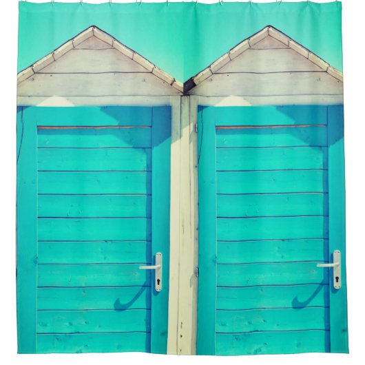 Strandbad Cabana türkis weiß Duschvorhang (Vorderseite)