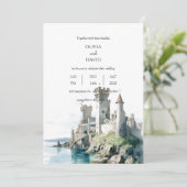 Strandbad Landschaft Burg Ruinen Hochzeit Einladung (Stehend Vorderseite)