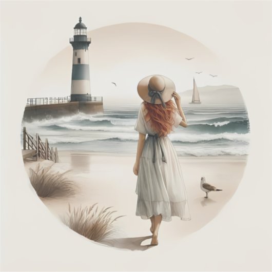 Strandbad Leuchtturm Spaziergang Aufkleber (Vorderseite)