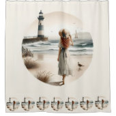 Strandbad Leuchtturm Spaziergang Duschvorhang (Vorderseite)