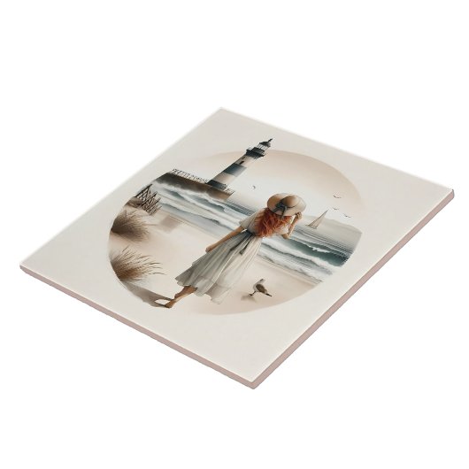 Strandbad Leuchtturm Spaziergang Fliese (Seite)