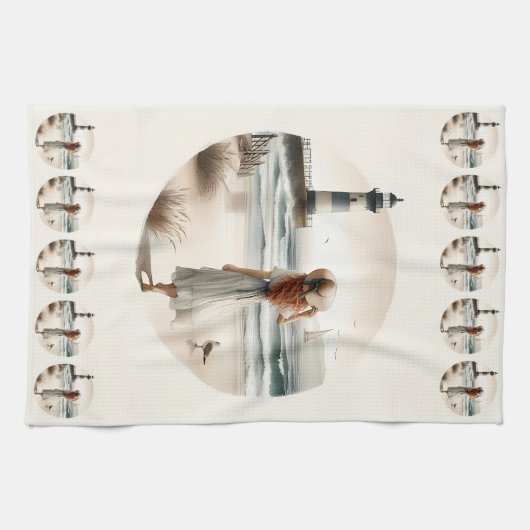 Strandbad Leuchtturm Spaziergang Geschirrtuch (Horizontal)